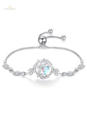 Sterling Silver Tree of Life Birthstone Charm Bracelet Adjustable Gift
